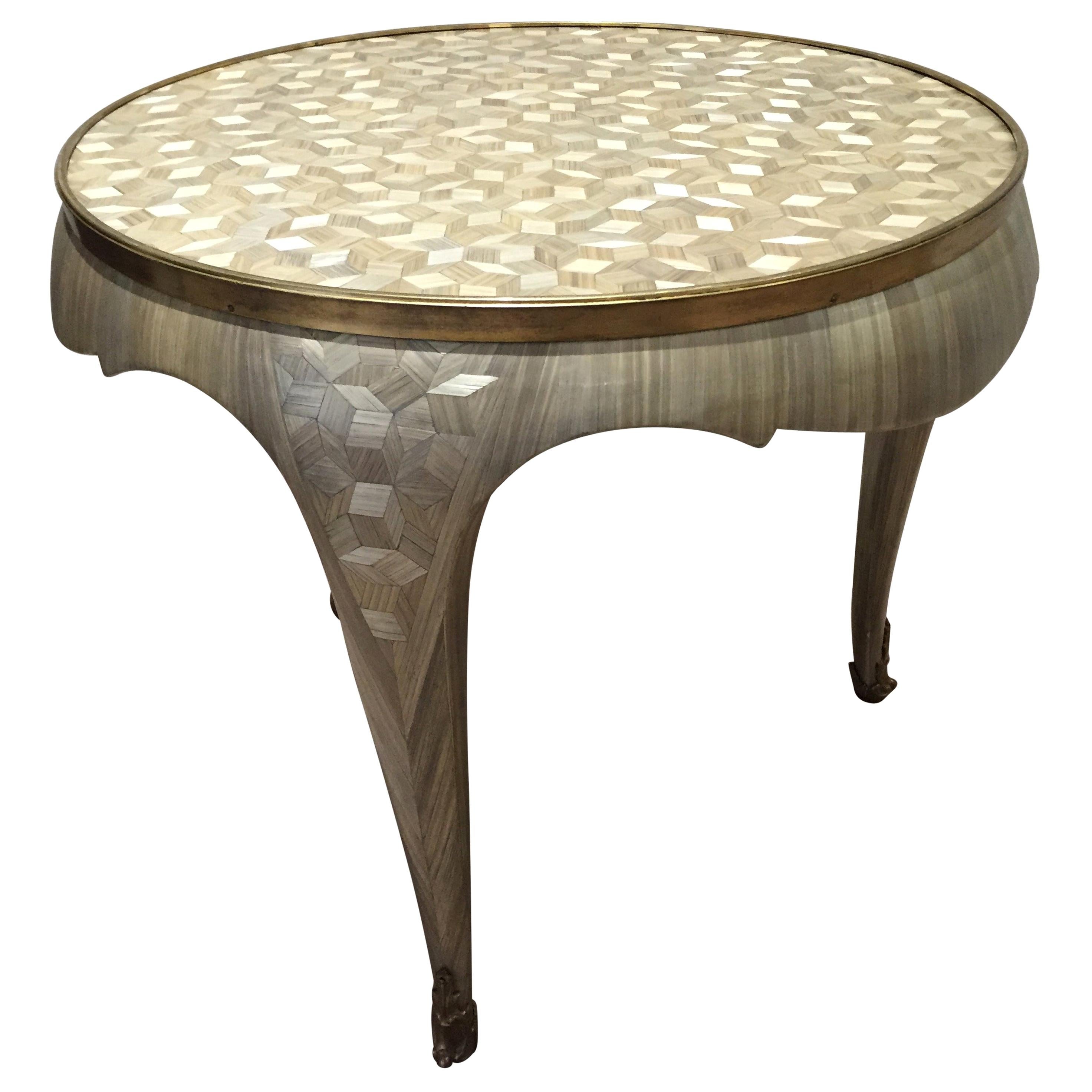 One of a Kind Mother of Pearl Straw Marquetry Art Deco Gueridon Table, France For Sale