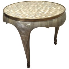 One of a Kind Mother-of-Pearl Straw Marquetry Art Deco Gueridon Table, France