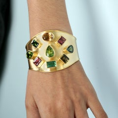 One Of A Kind Multi Tourmaline Cuff Made In 14k Yellow Gold