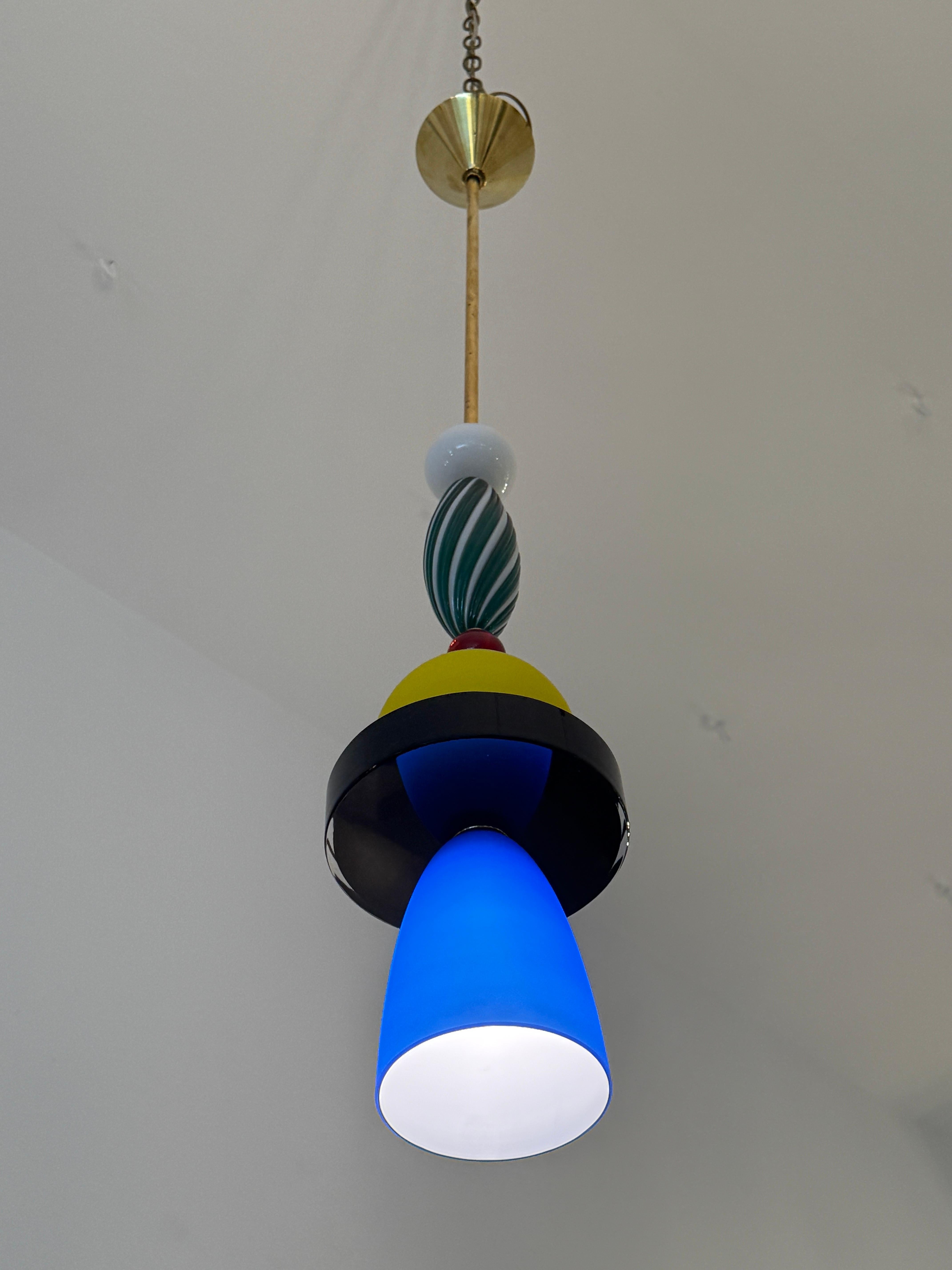 Post-Modern One-of-a-kind Murano Multi-Colored Italian Pendant Light For Sale