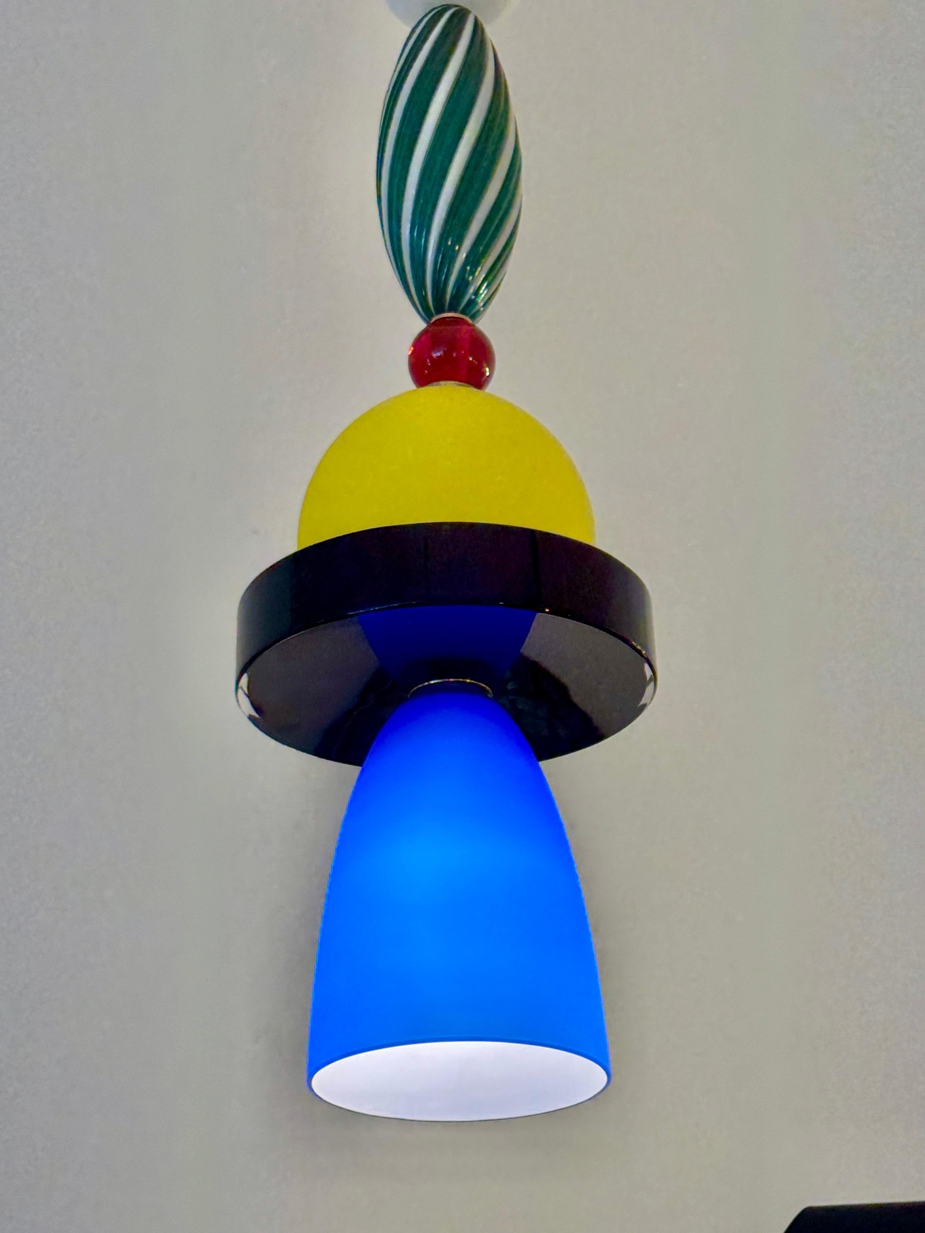 One-of-a-kind Murano Multi-Colored Italian Pendant Light In Excellent Condition For Sale In North Miami, FL
