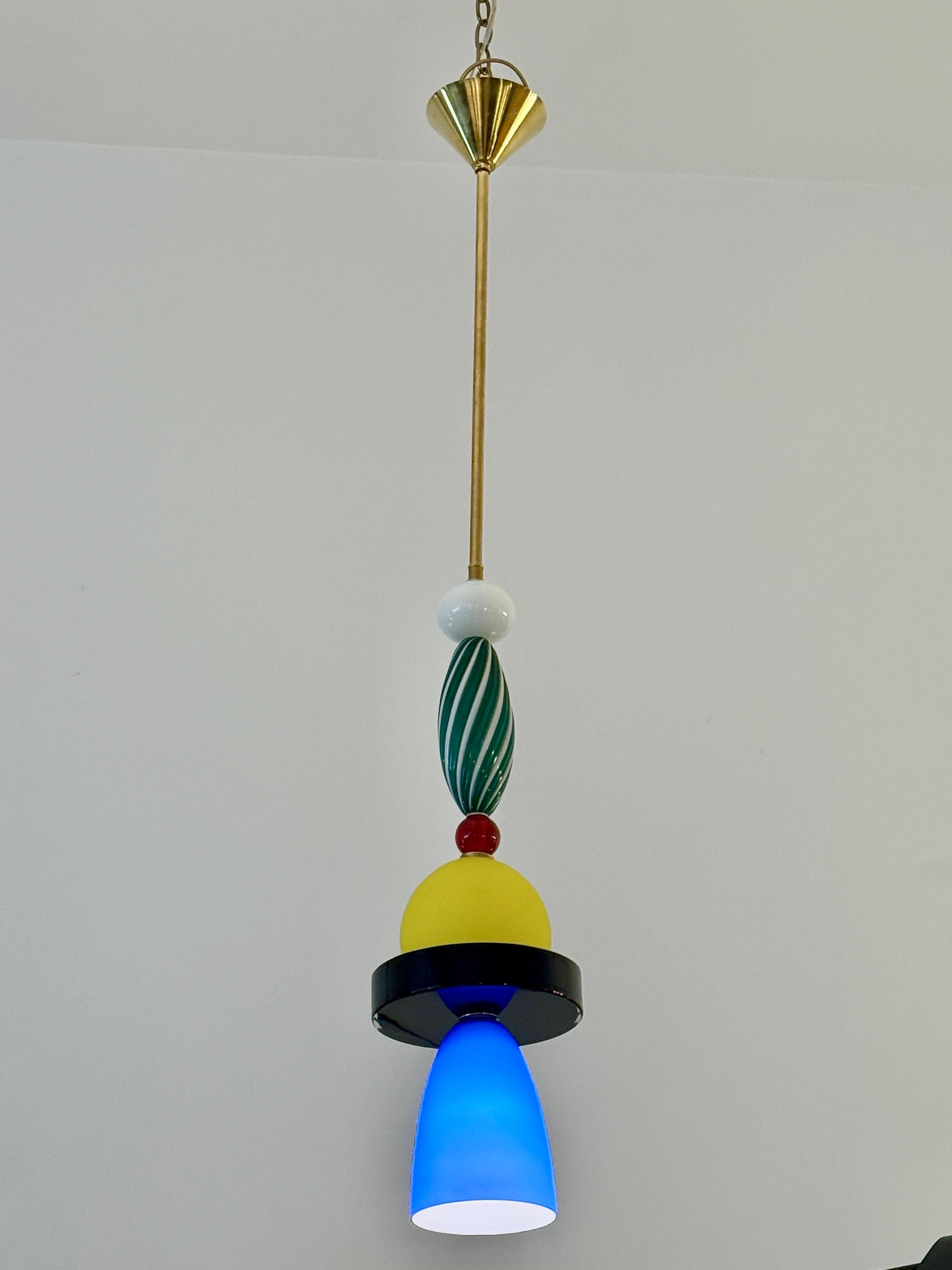 Murano Glass One-of-a-kind Murano Multi-Colored Italian Pendant Light For Sale