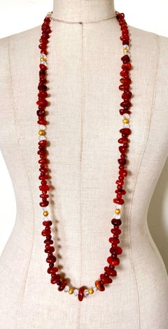 One-of-a-Kind Natural Carnelian and Cut Crystal Statement Necklace - 220g