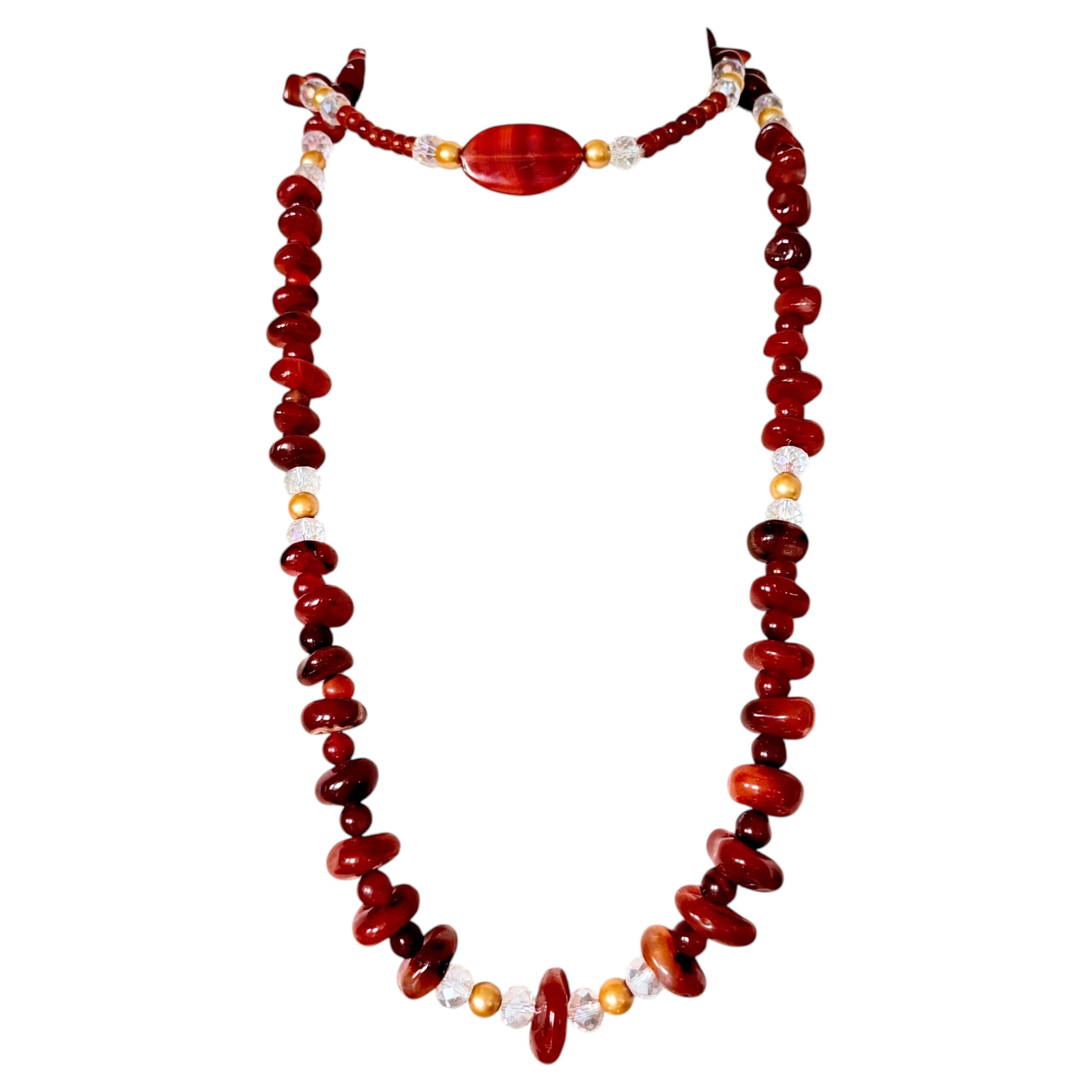Collana di corniole naturali e cristalli tagliati, unica nel suo genere - 220g