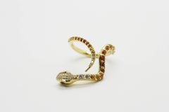 One of A Kind Natural Sapphire and Diamond Curved Snake Ring