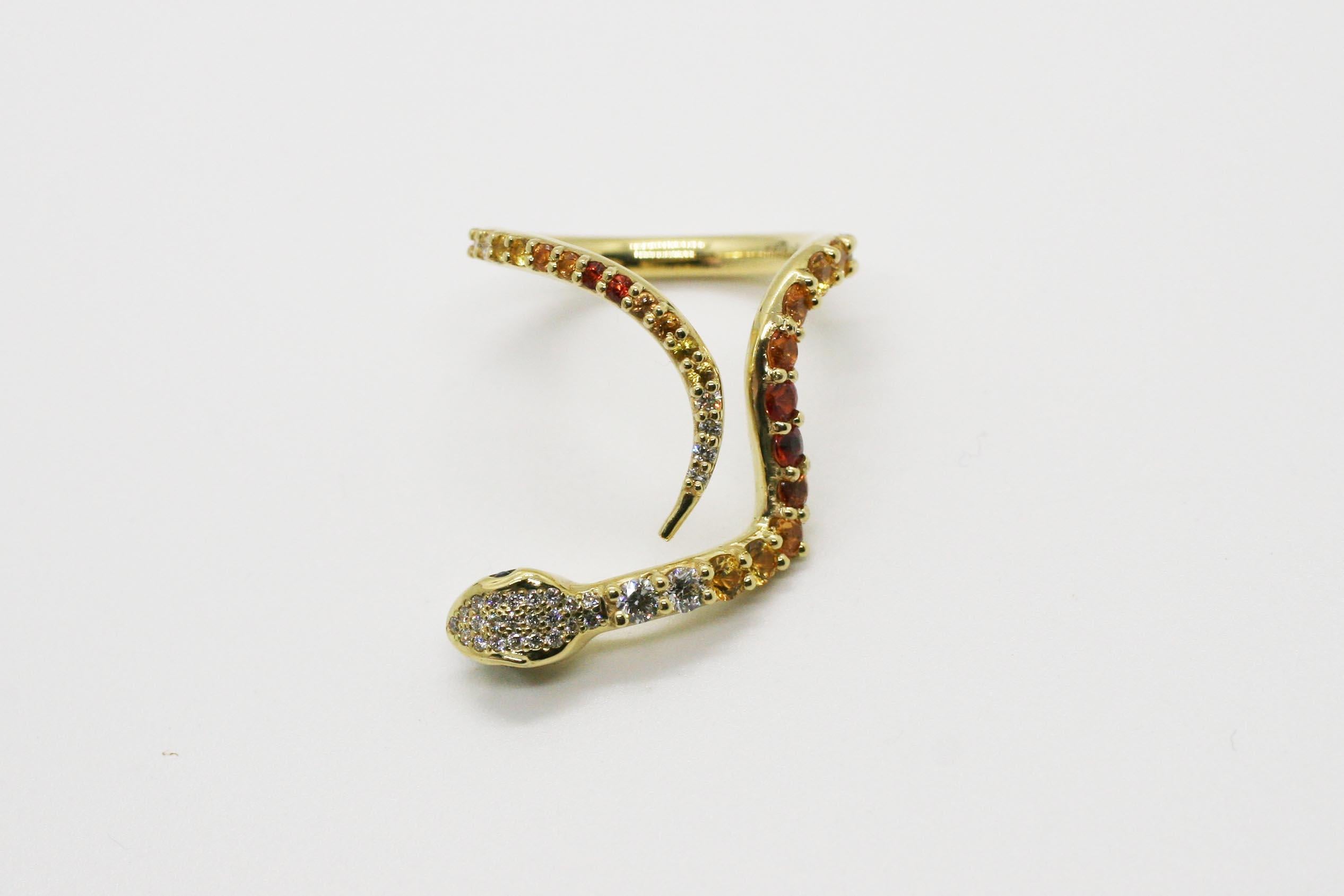 Contemporary One of A Kind Natural Sapphire and Diamond Curved Snake Ring  For Sale