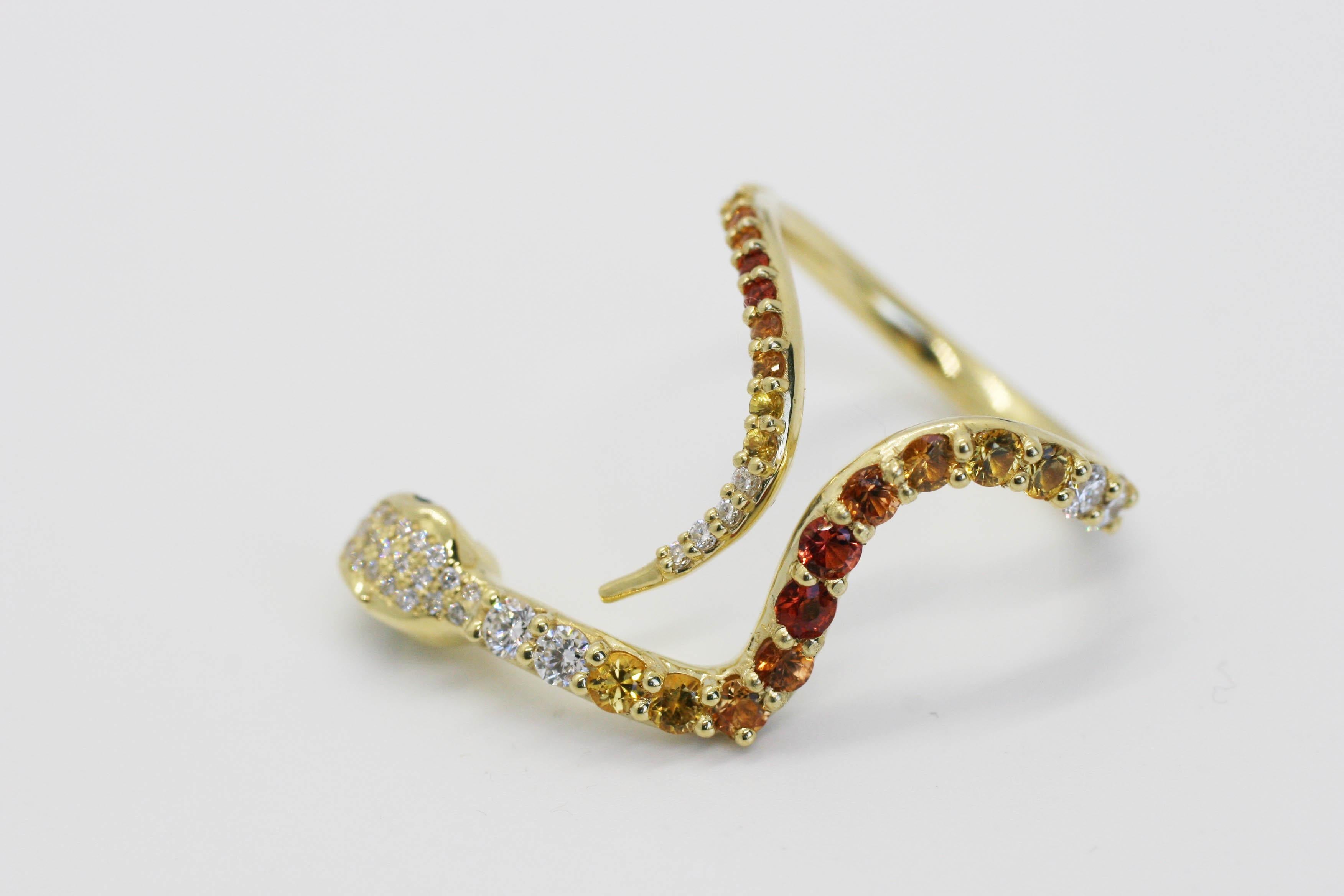 One of A Kind Natural Sapphire and Diamond Curved Snake Ring  In New Condition For Sale In West Hollywood, CA