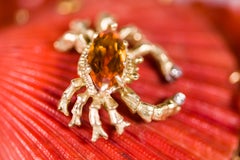 One of a Kind Natural Shell 18K Gold & Diamond Crab Carnelian Beads Necklace