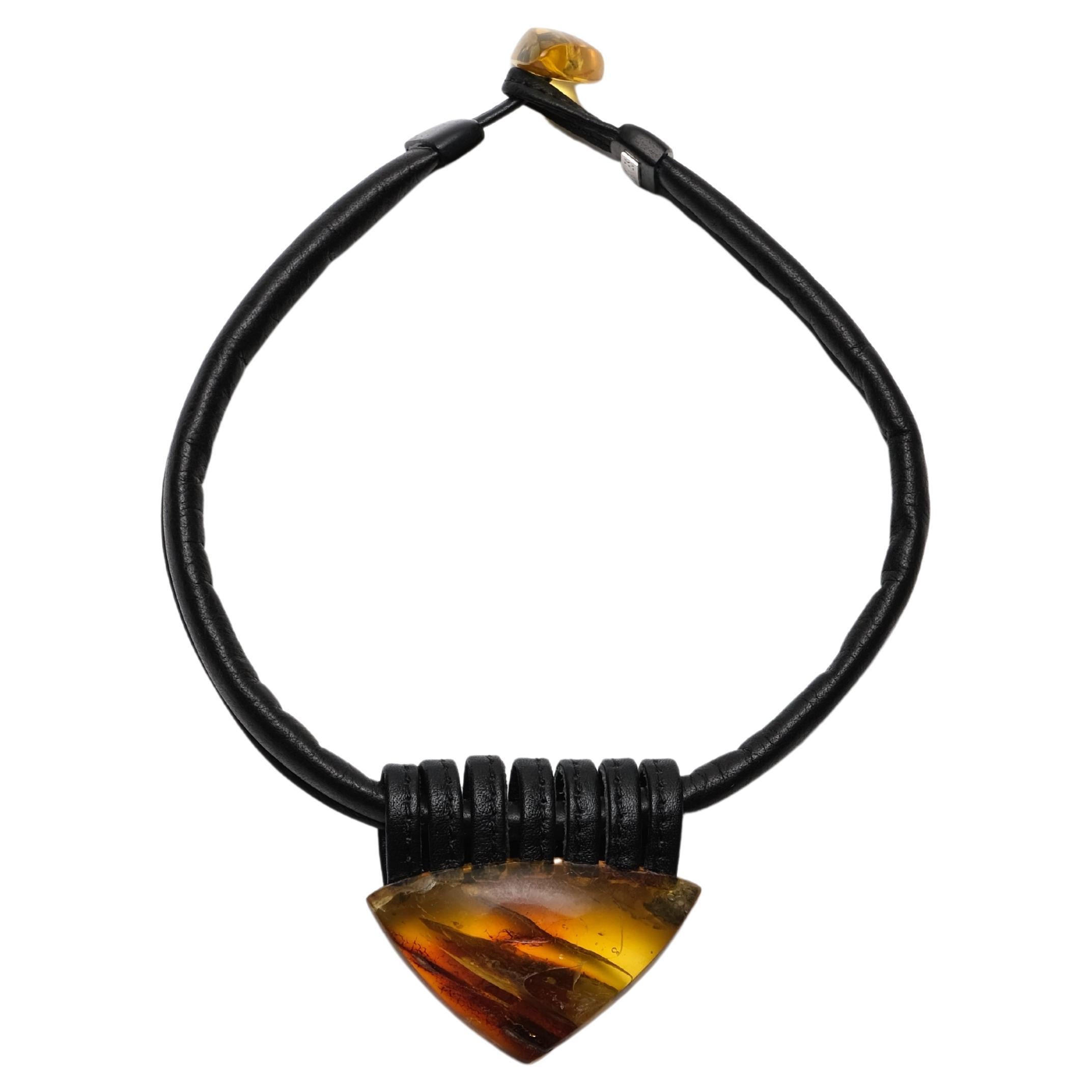 One-of-a-Kind Necklace in Amber and Leather from the Danish Brand Monies