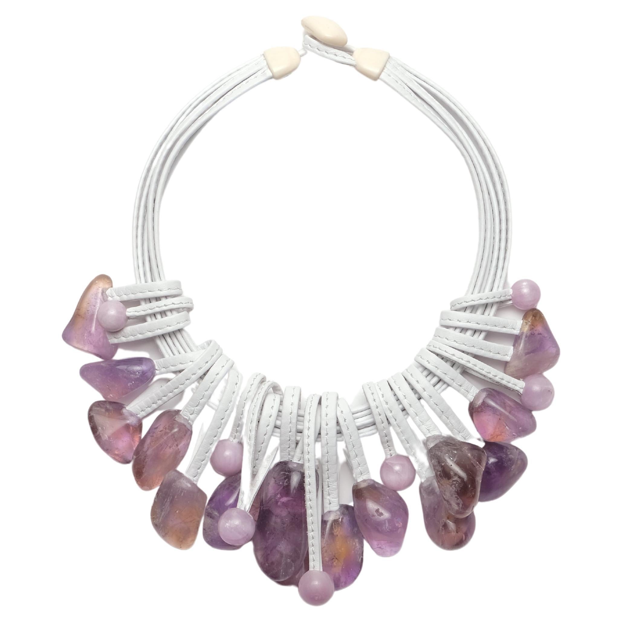 One-of-a-kind Necklace in Amethyst and Leather from the Danish Brand Monies For Sale