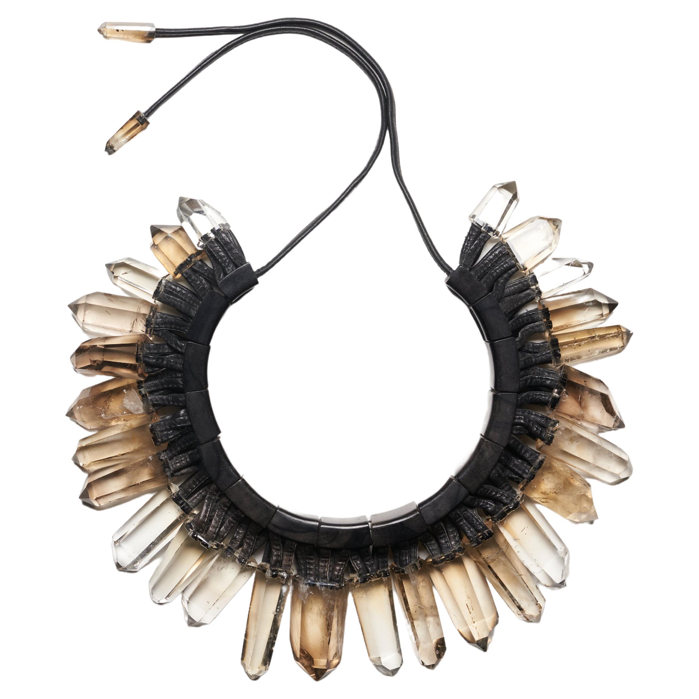 One-of-a-kind Necklace in Citrine, Ebony, Leather from the Danish brand  Monies For Sale at 1stDibs