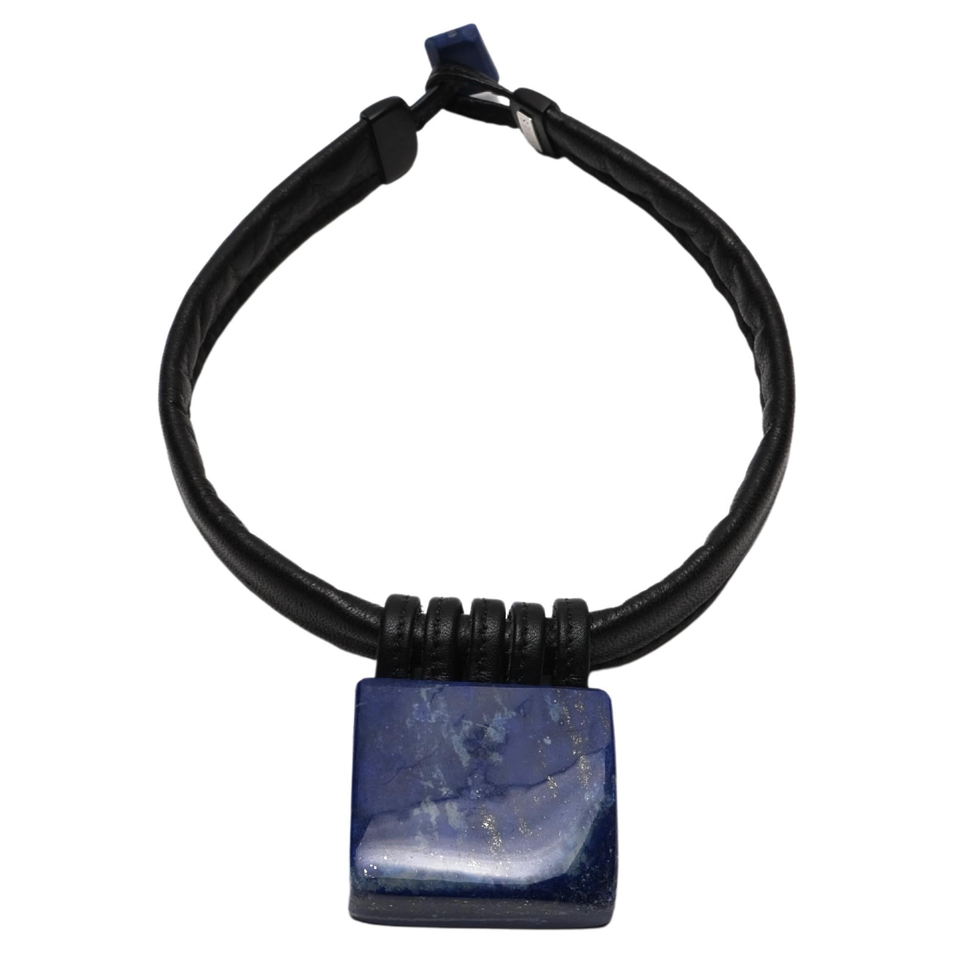 One-of-a-Kind Necklace in Lapis Lazuli and Leather from the Danish Brand Monies For Sale