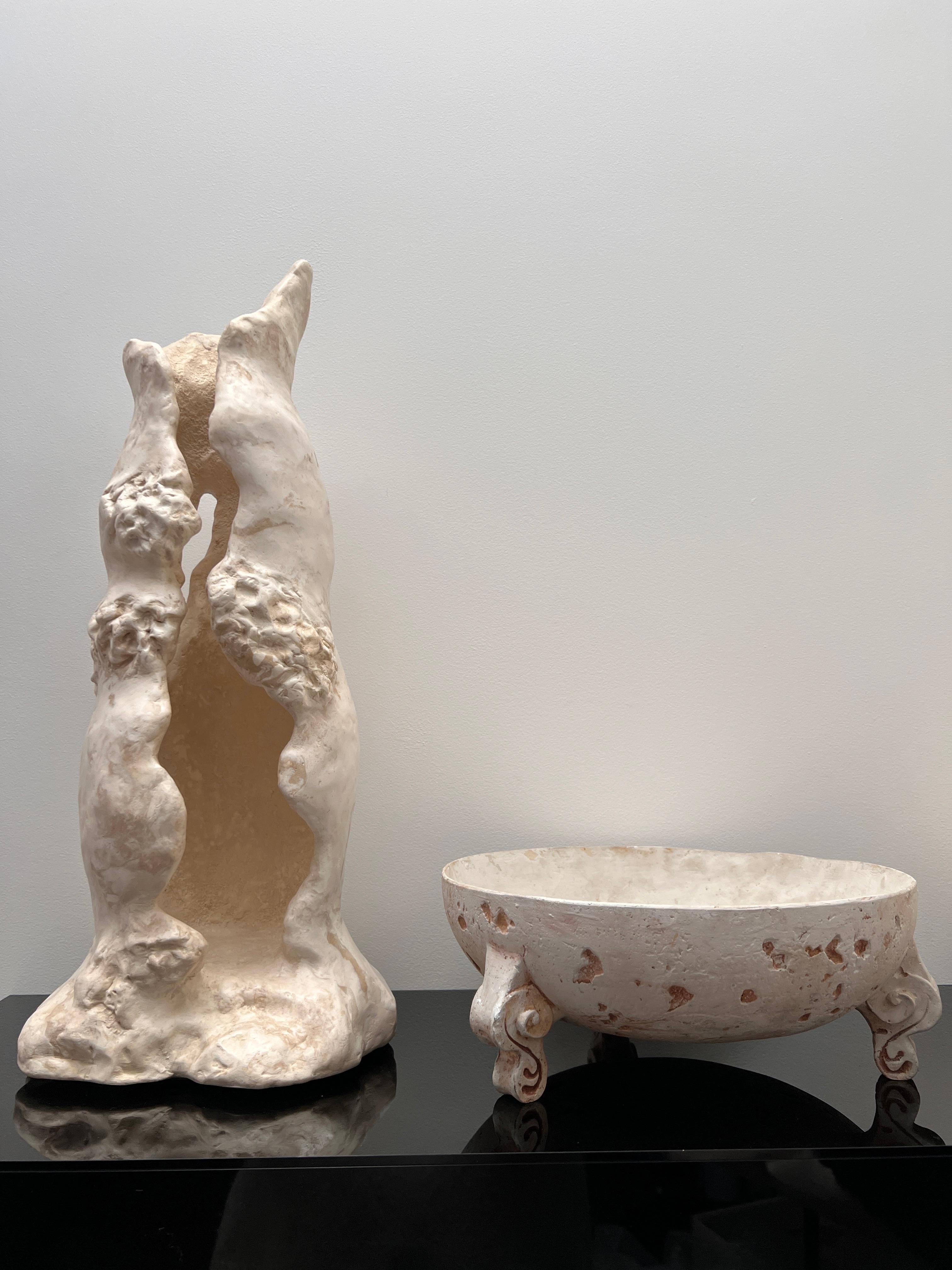 Contemporary One Of a Kind  Open Vessel Hand Crafted in Scagliola in Neutral Colours For Sale