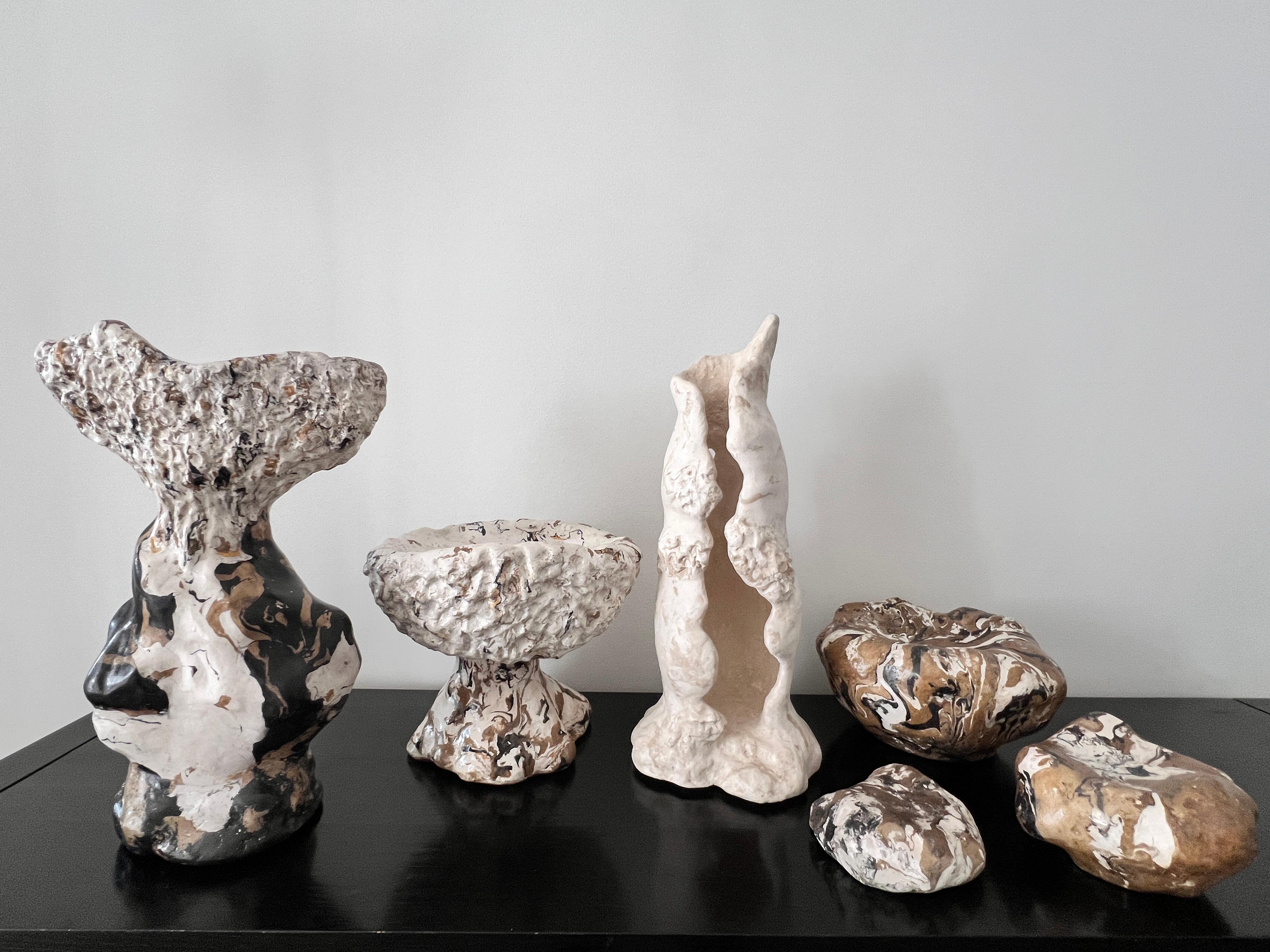 Fiberglass One Of a Kind  Open Vessel Hand Crafted in Scagliola in Neutral Colours For Sale