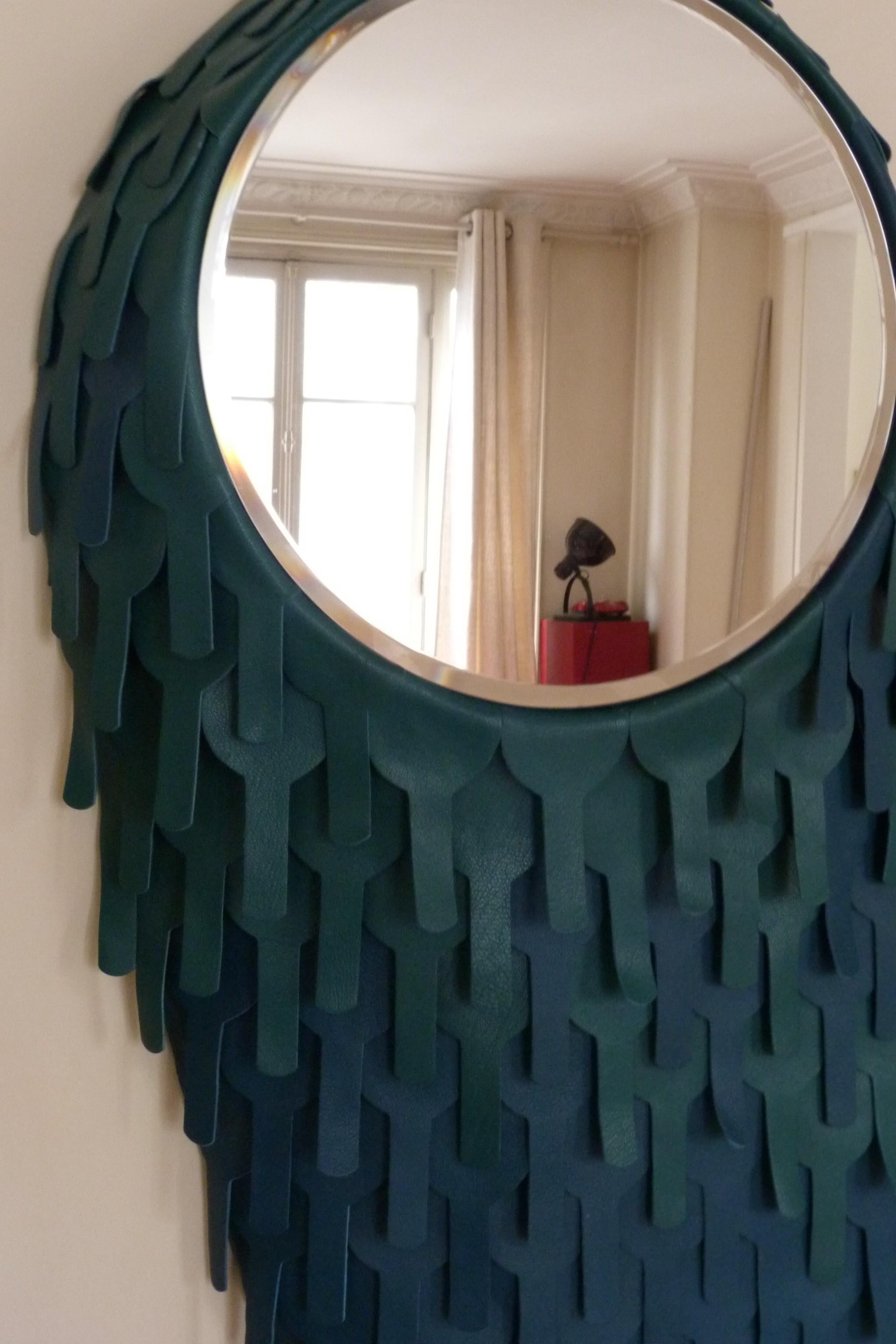French One of a Kind Organic Modern Leather Artist’s Mirror, France, 2018