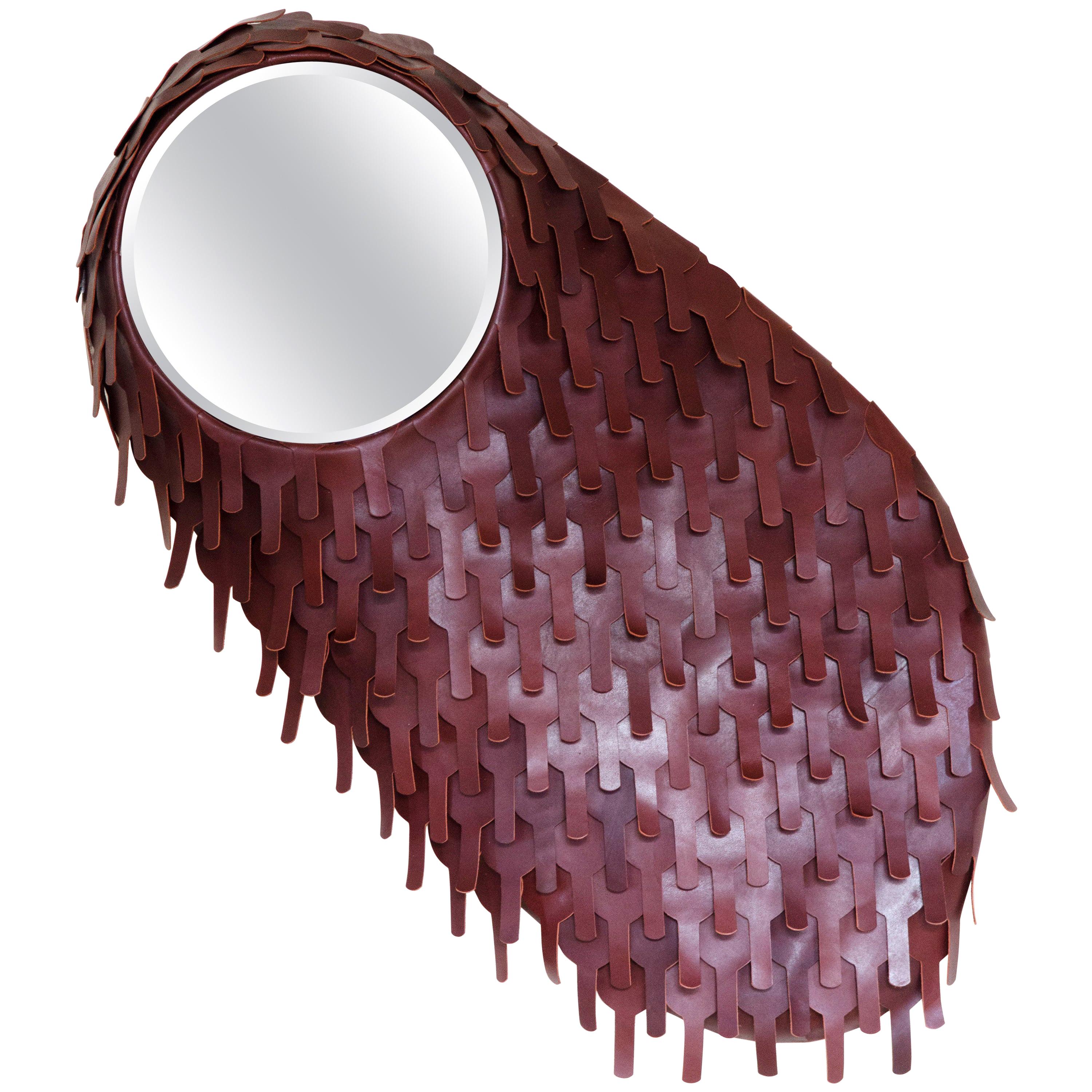 One of a Kind Organic Modern Leather Artist’s Mirror, France For Sale