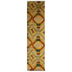 One-of-a-Kind Oriental Ikat Wool Hand Knotted Runner Rug, Hazelnut
