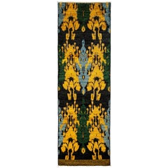 One-of-a-Kind Oriental Ikat Wool Hand Knotted Runner Rug, Onyx