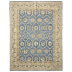 One of a Kind Oriental Khotan Wool Hand Knotted Area Rug, Denim