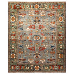 One of a Kind Oriental Serapi Hand Knotted Area Rug, Smalt