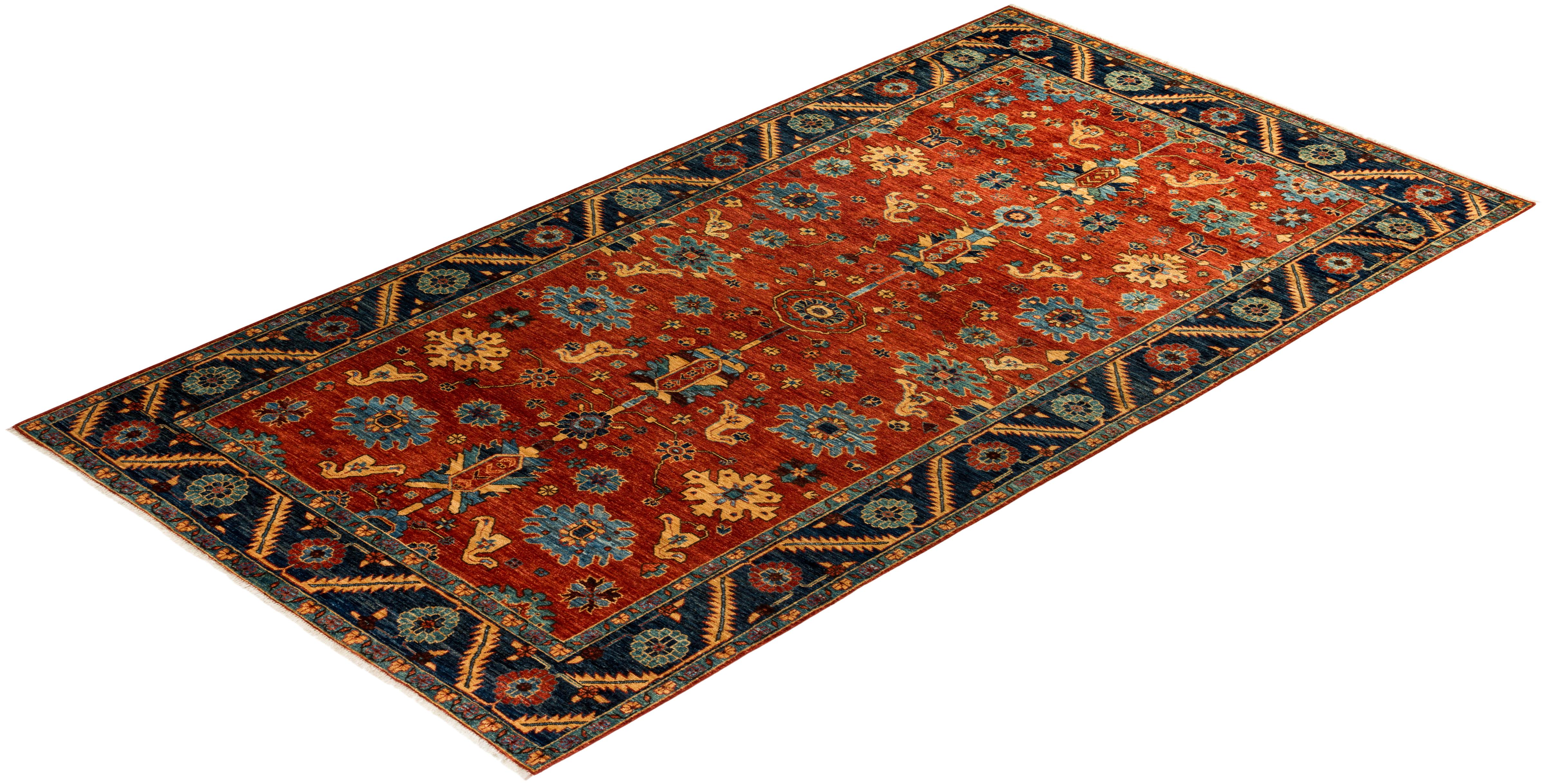 One of a Kind Oriental Serapi Hand Knotted Runner Rug, Crimson In New Condition In Norwalk, CT