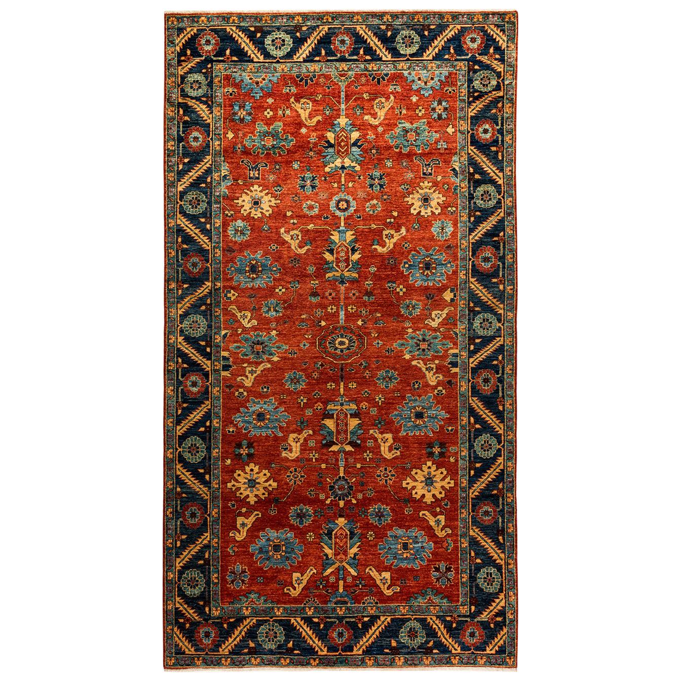 One of a Kind Oriental Serapi Hand Knotted Runner Rug, Crimson