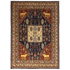 One-of-a-Kind Oriental Serapi Wool Hand Knotted Area Rug, Navy