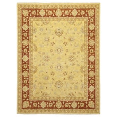 One-of-a-Kind Oriental Silky Oushak Wool Hand Knotted Area Rug, Flax