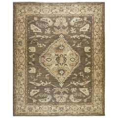 One-of-a-Kind Oriental Silky Oushak Wool Hand Knotted Area Rug, Mocha
