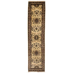 One-of-a-Kind Oriental Silky Oushak Wool Hand Knotted Runner, Sepia