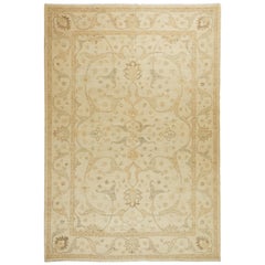 One-of-a-Kind Oriental Silky Oushak Wool Handmade Area Rug, Beige