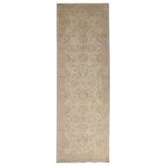 One-of-a-Kind Oriental Silky Oushak Wool Handmade Runner Rug, Beige One-of-a-Kind Oriental Silky Oushak Wool Handmade Runner Rug, Beige