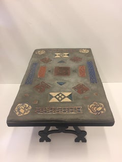 One of a Kind Original Mercer Tile Coffee Cocktail Table with Cast Iron Base