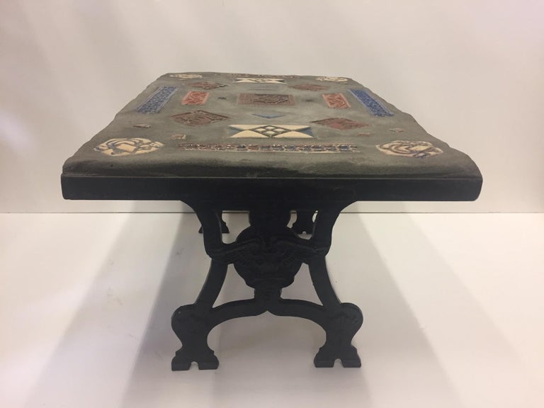 One of a Kind Original Mercer Tile Coffee Cocktail Table with Cast Iron