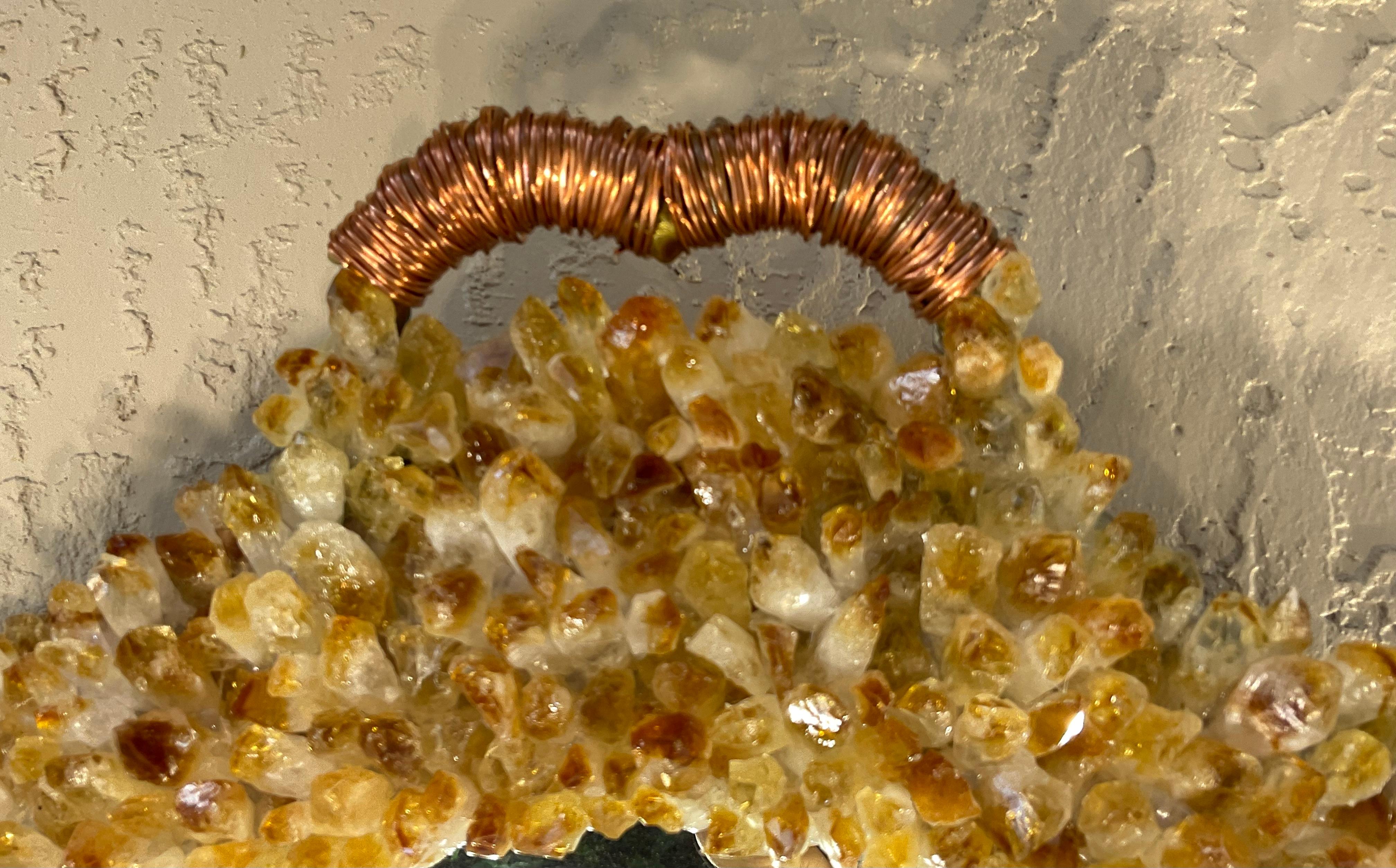One of a Kind Oval Citrine Crystal Quartz Wall Mirror For Sale 4