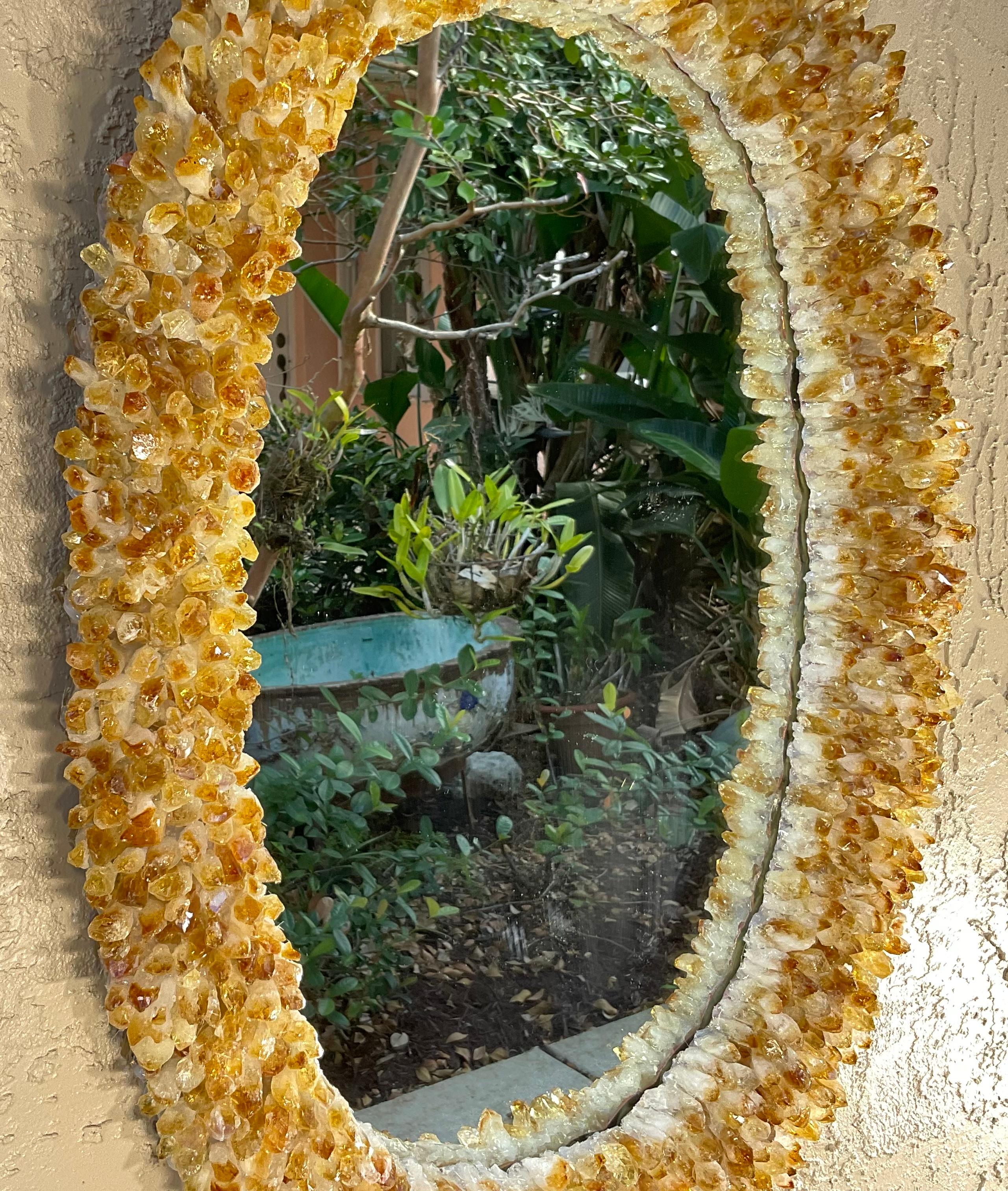 One of a Kind Oval Citrine Crystal Quartz Wall Mirror For Sale 6