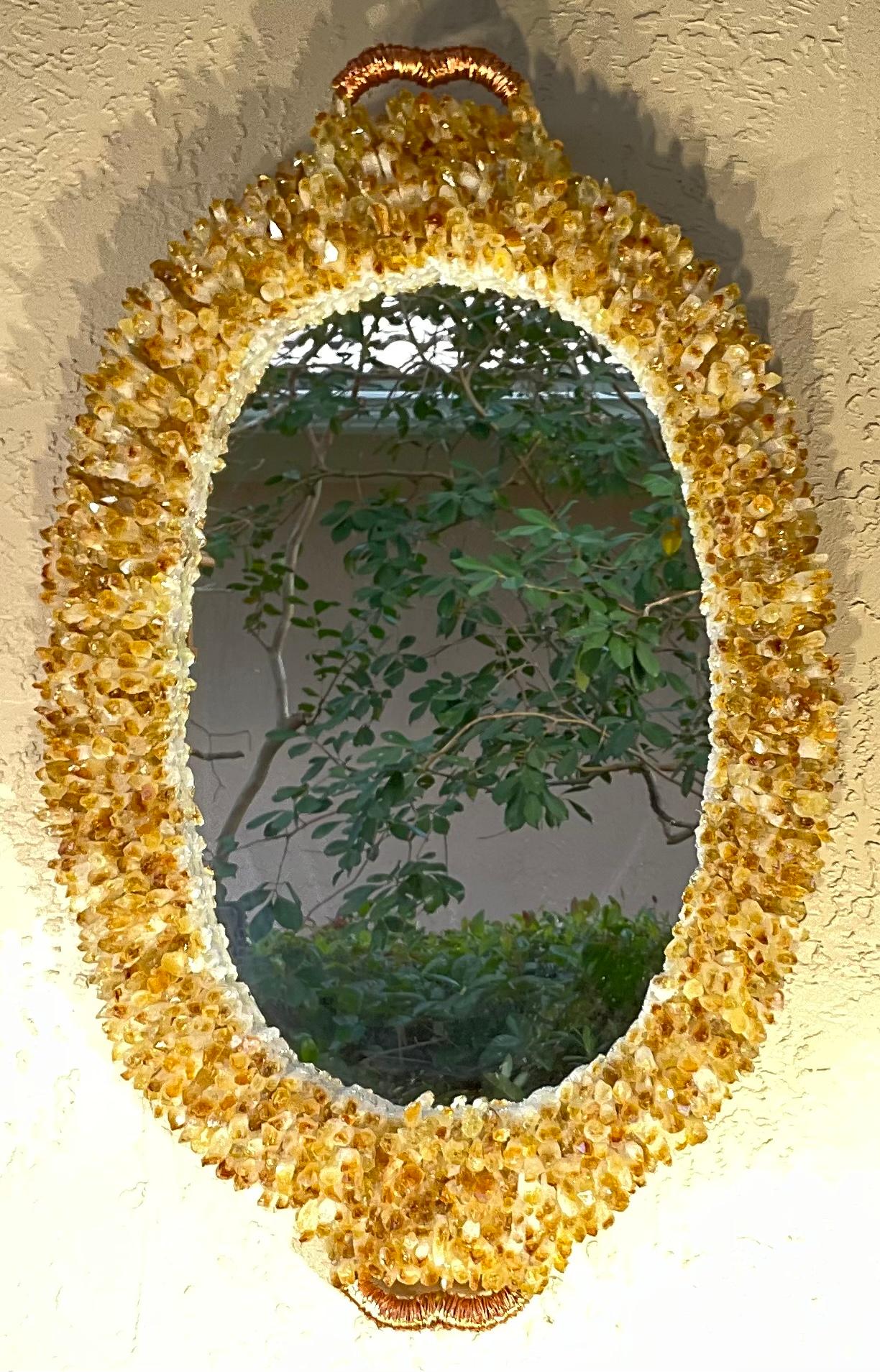 One of a Kind Oval Citrine Crystal Quartz Wall Mirror For Sale 7