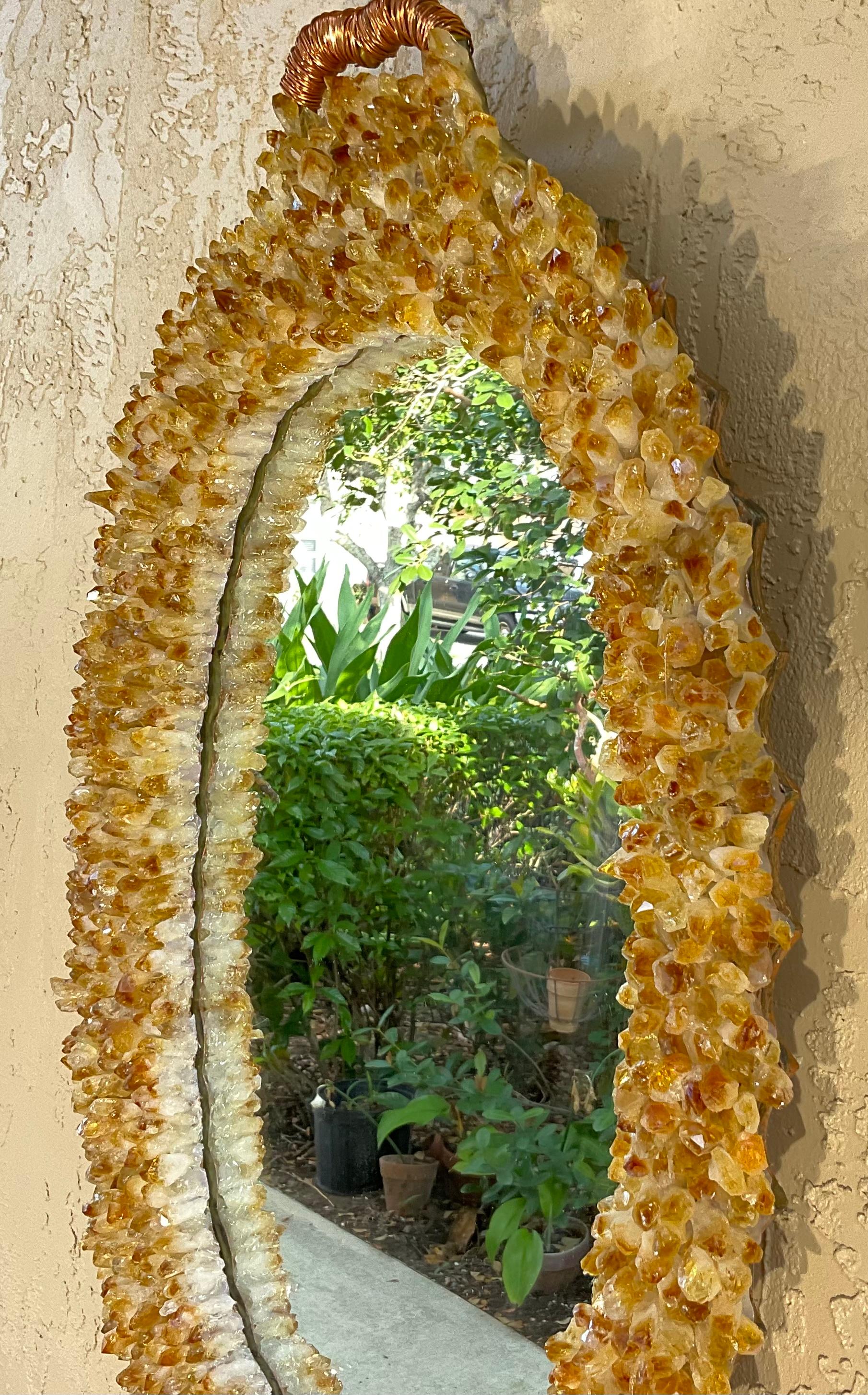 One of a Kind Oval Citrine Crystal Quartz Wall Mirror For Sale 9