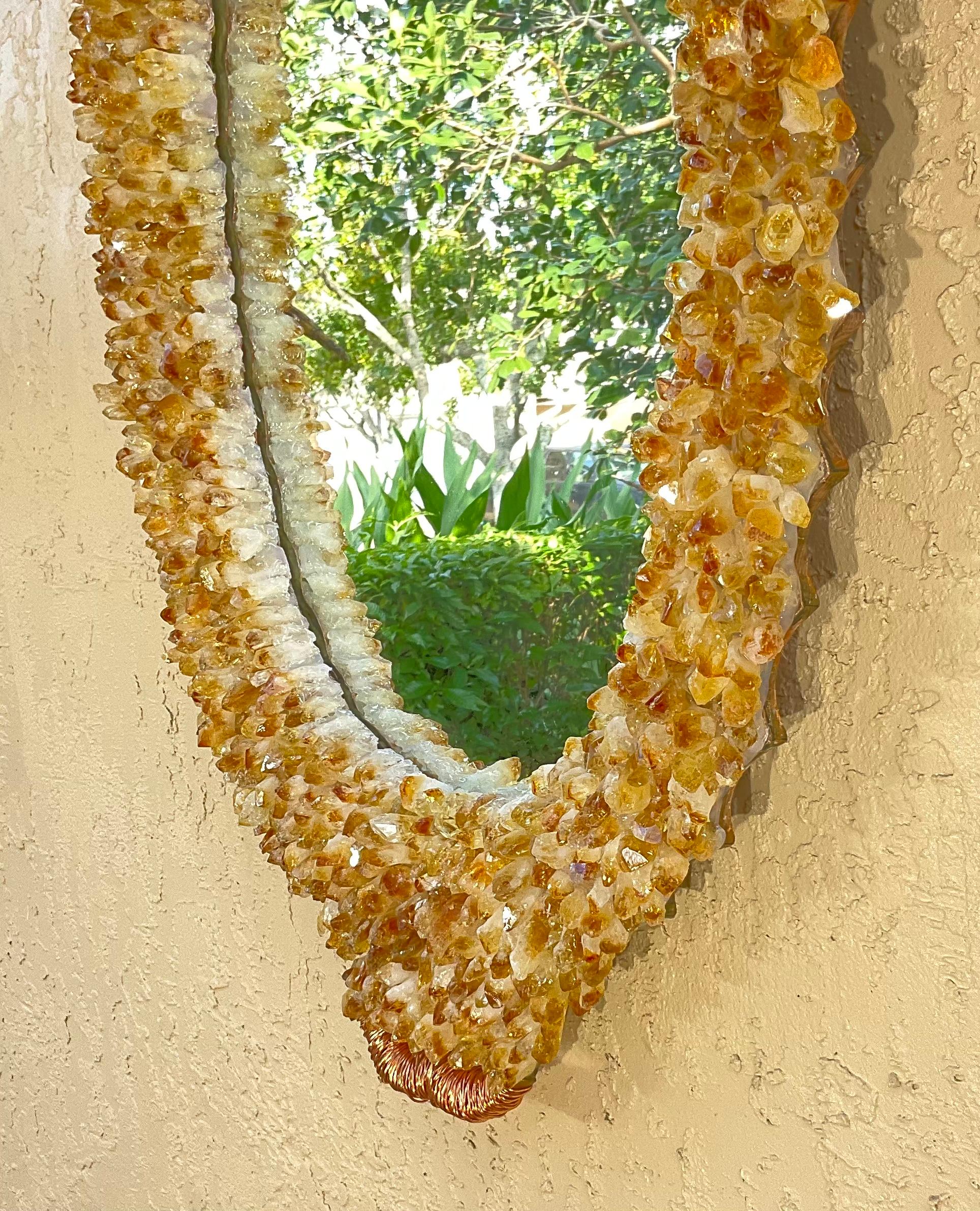 One of a Kind Oval Citrine Crystal Quartz Wall Mirror For Sale 11