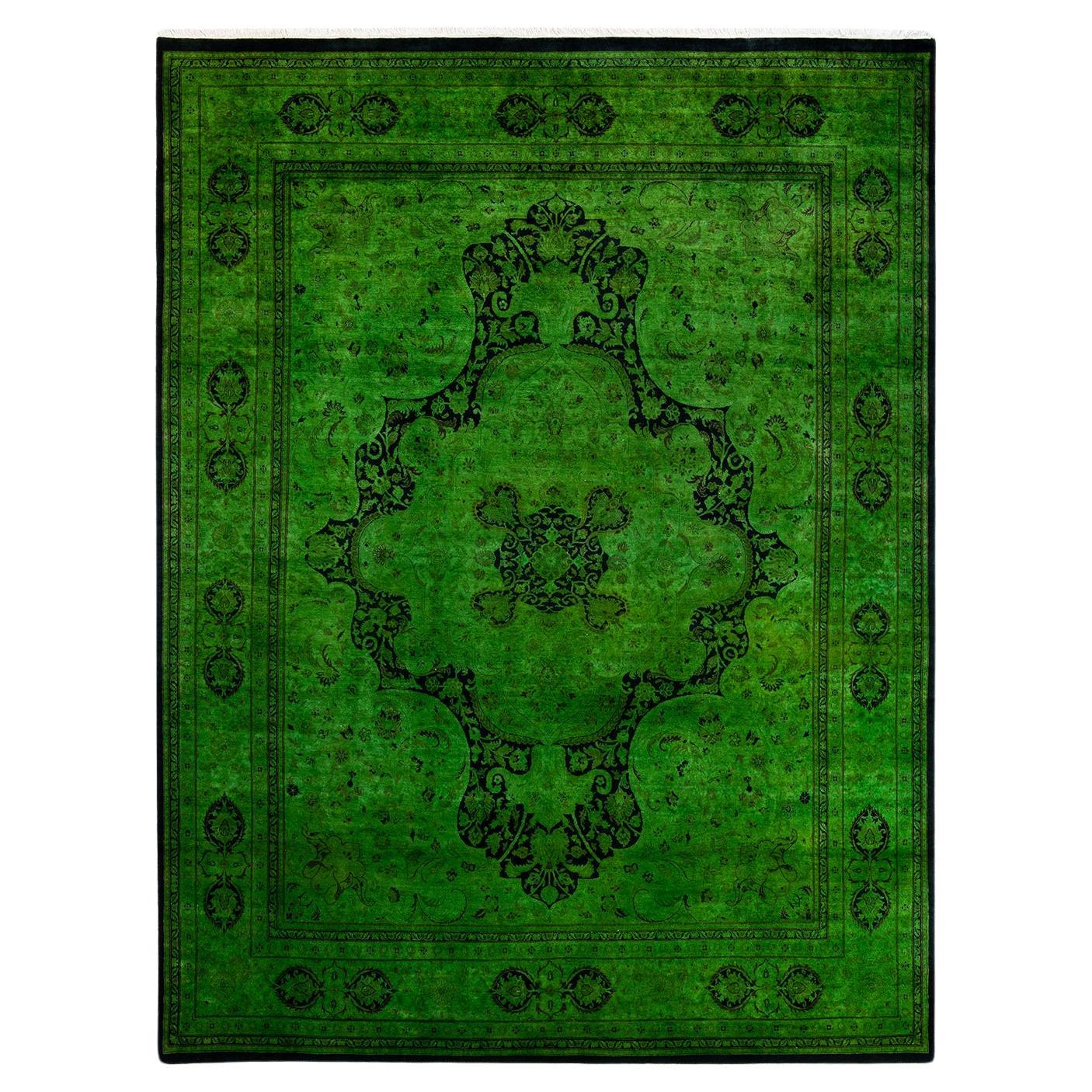 Overdyed Hand Knotted Wool Black Area Rug For Sale