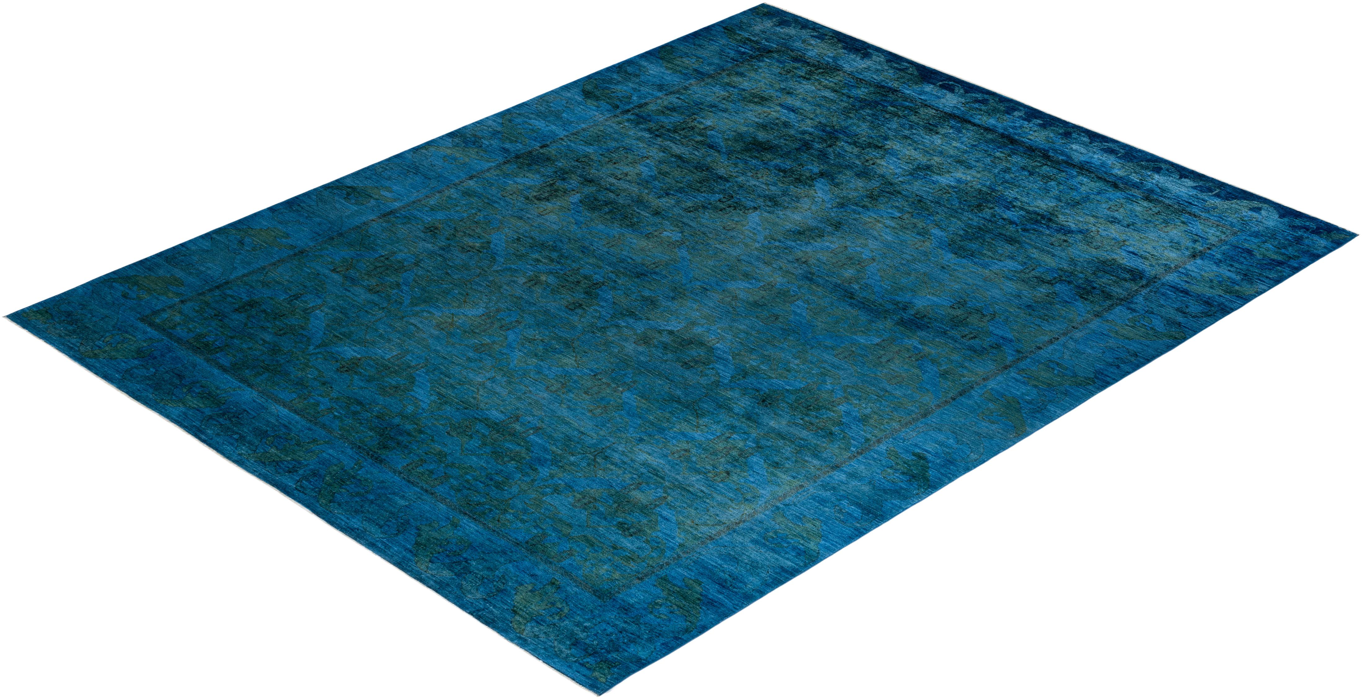 Overdyed Hand Knotted Wool Blue Area Rug For Sale 3