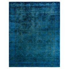 Overdyed Hand Knotted Wool Blue Area Rug