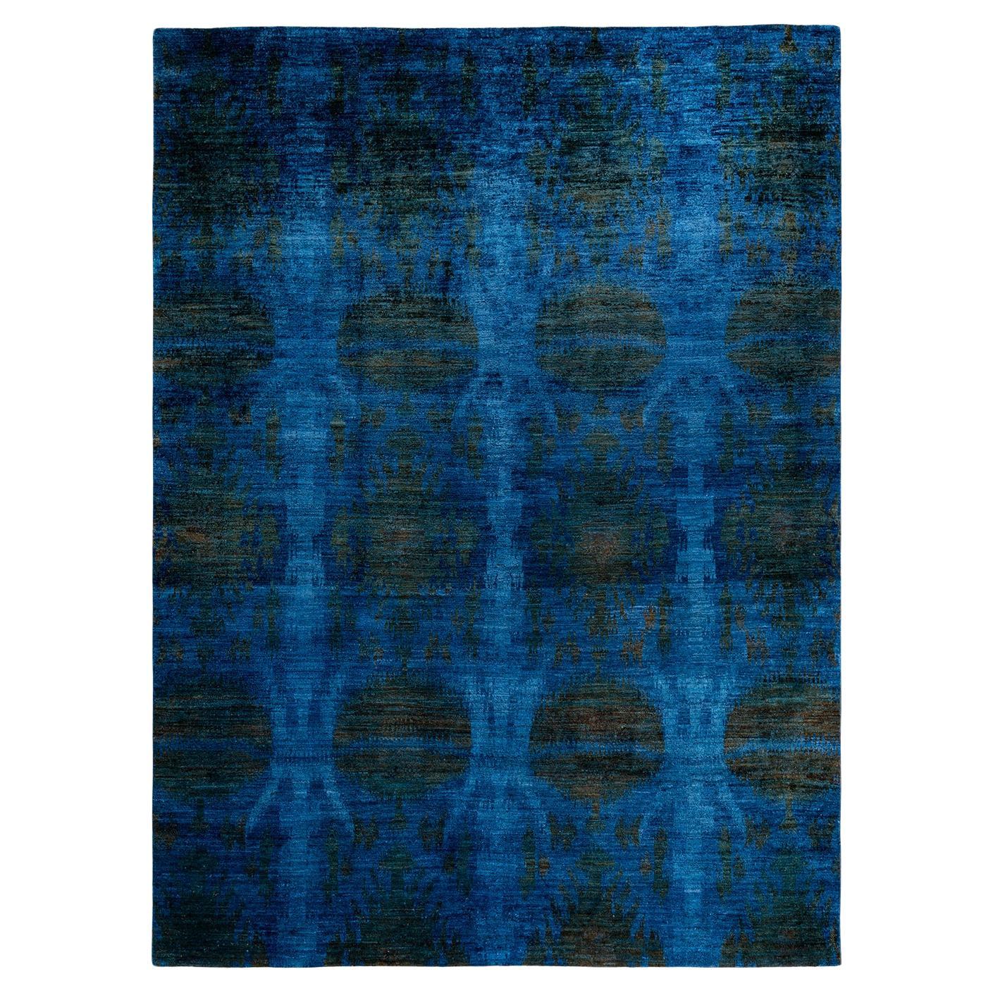 Overdyed Hand Knotted Wool Blue Area Rug