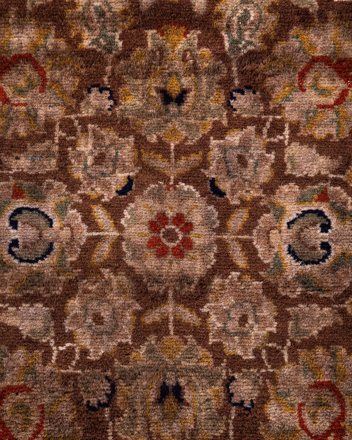 Pakistani Overdyed Hand Knotted Wool Brown Area Rug For Sale