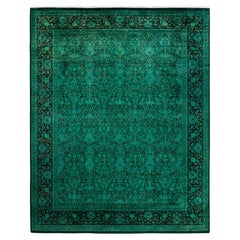 Alfombra de lana anudada a mano Overdyed Verde