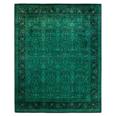 Overdyed Hand Knotted Wool Green Area Rug