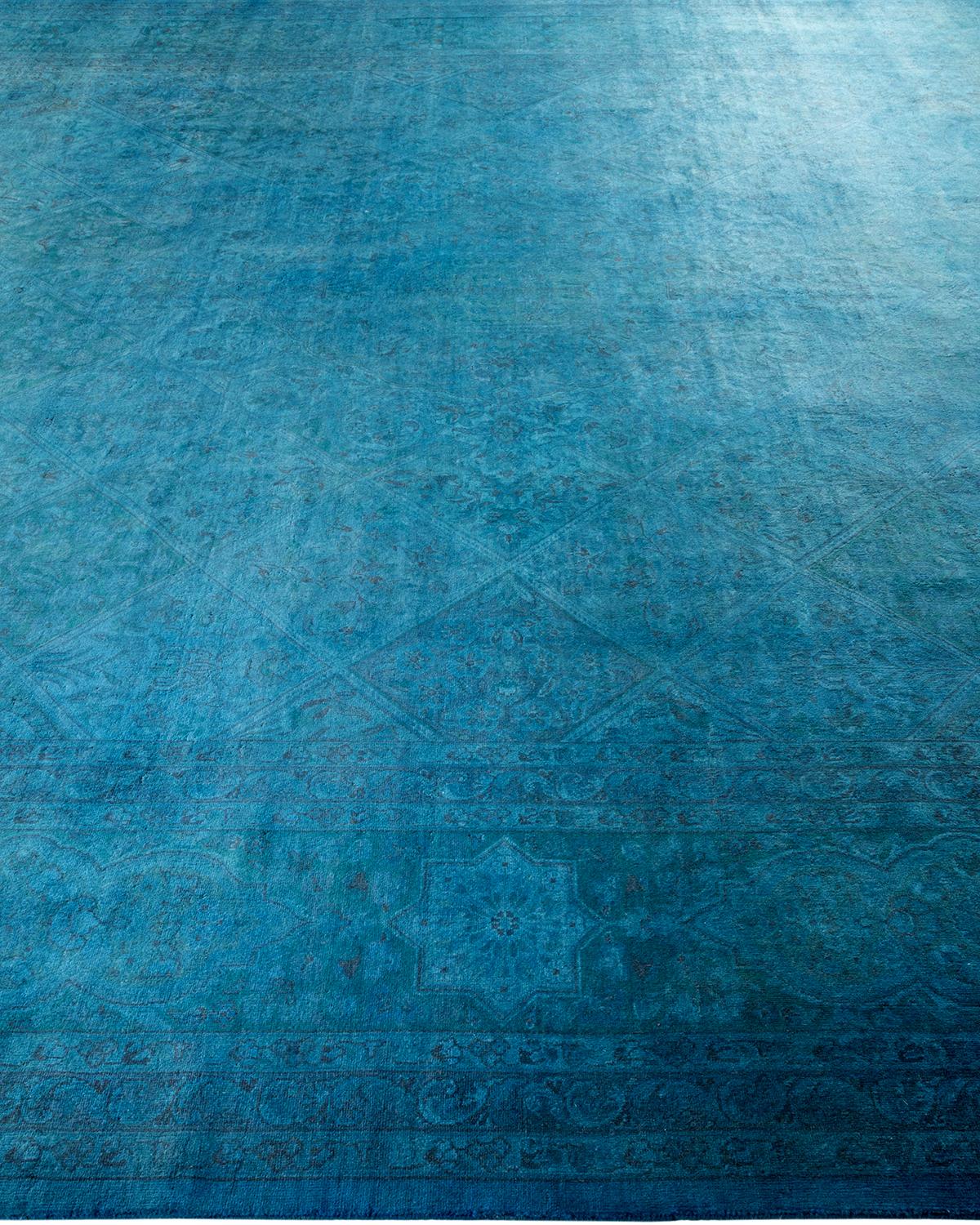 Overdyed Hand Knotted Wool Light Blue Area Rug In New Condition For Sale In Norwalk, CT