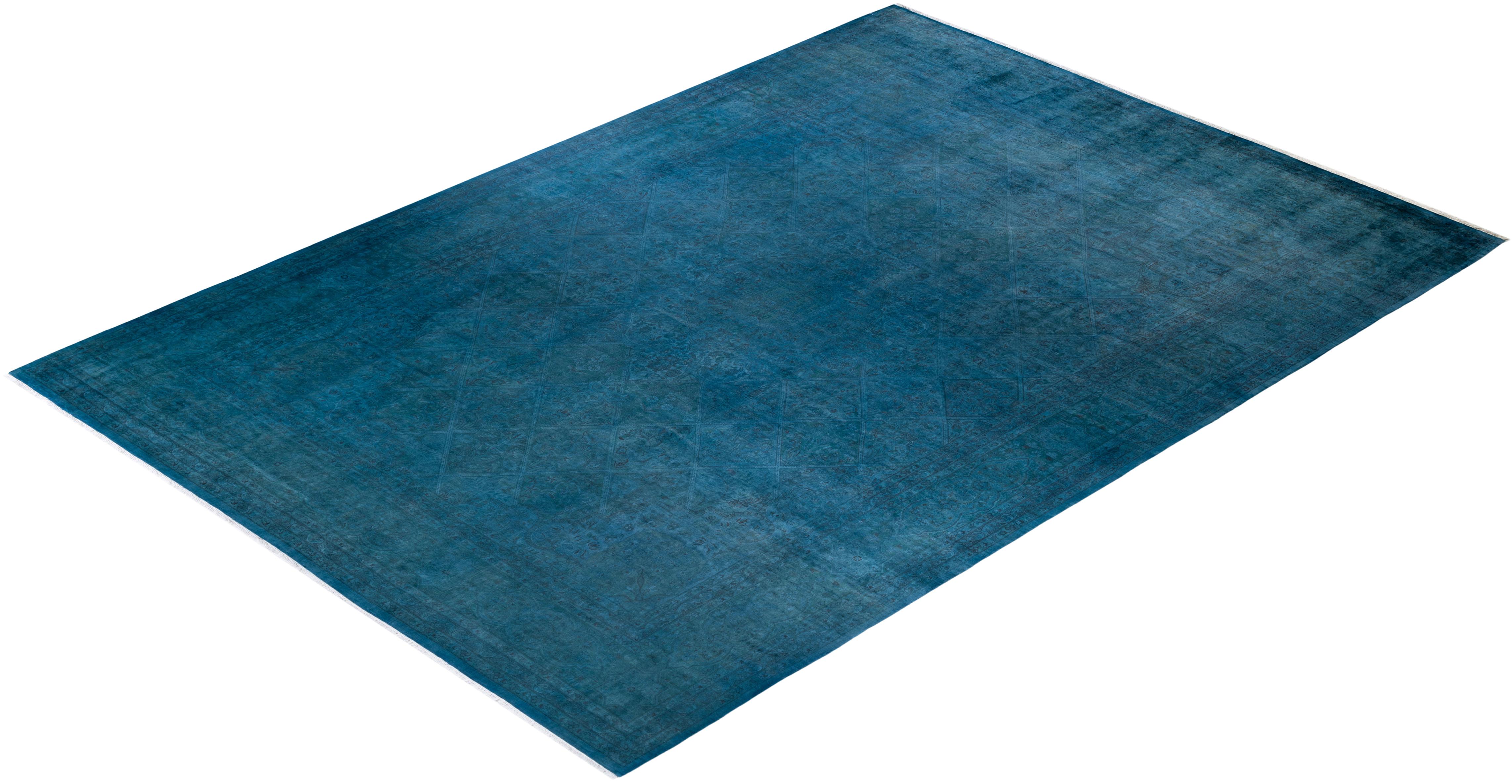 Overdyed Hand Knotted Wool Light Blue Area Rug For Sale 3