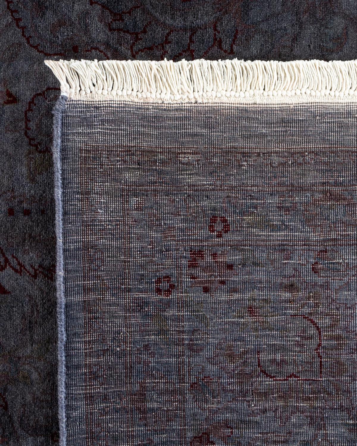 Contemporary Overdyed Hand Knotted Wool Light Gray Area Rug For Sale