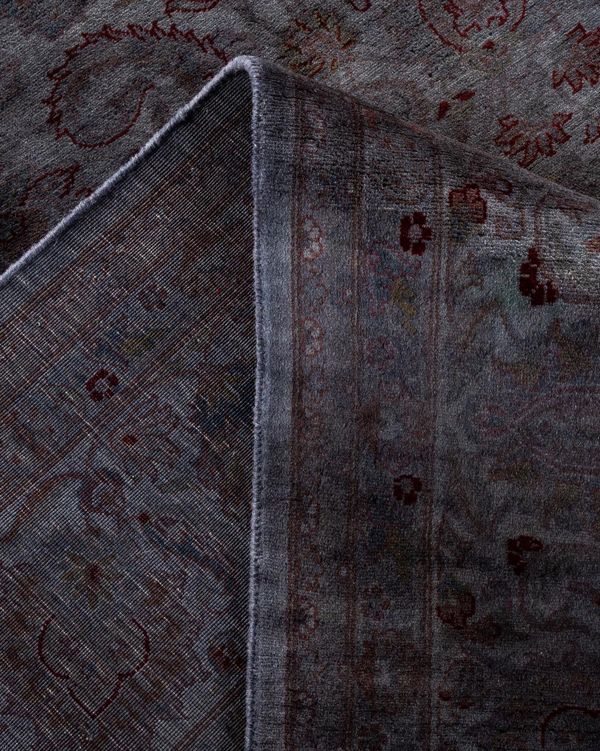 Overdyed Hand Knotted Wool Light Gray Area Rug For Sale 1